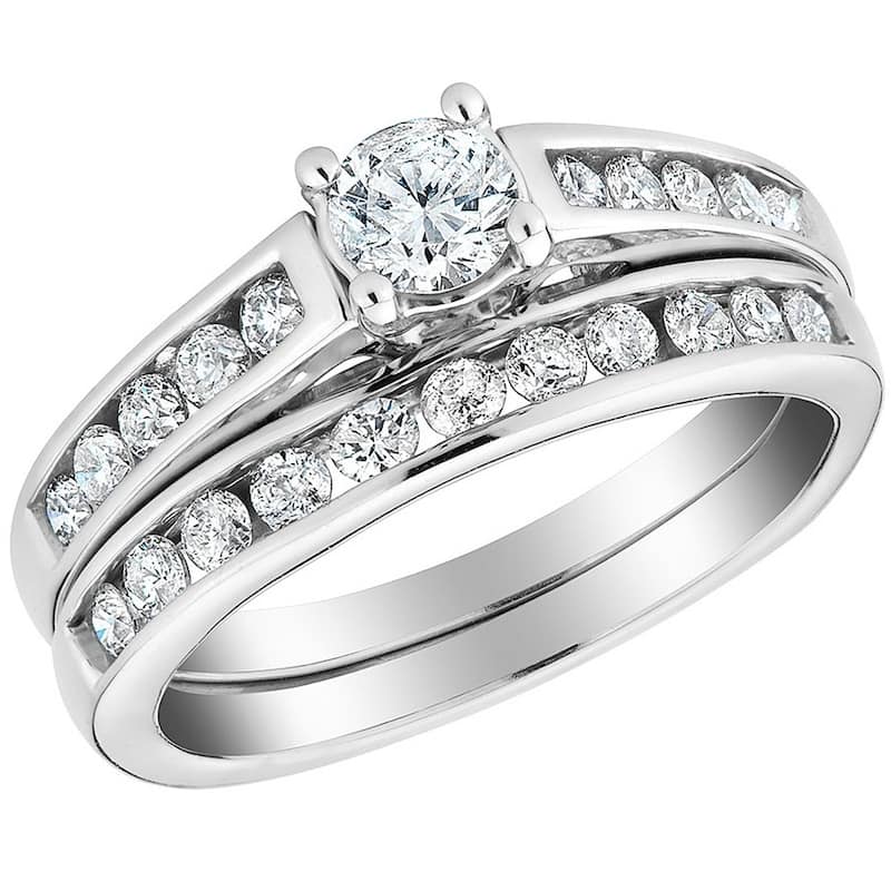 Bliss Diamond 1/2 Ct Diamond Engagement Wedding Ring Set White Gold - 9