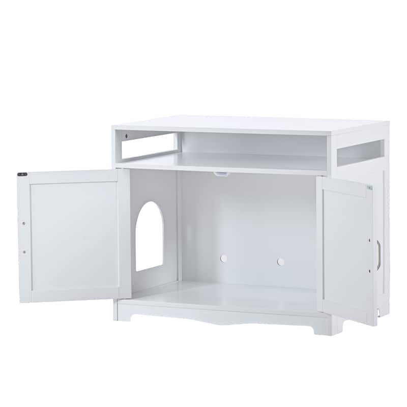 Cat Litter Box Enclosure with 2 Doors and Hidden Plug,White