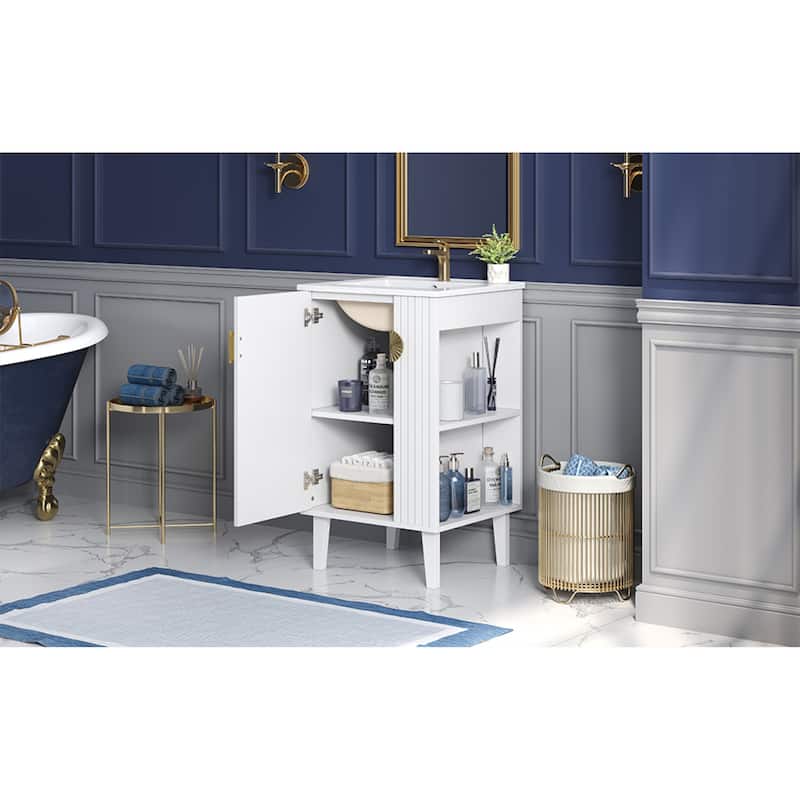 Roomfitters 20 Inch Bathroom Vanity with Ceramic Sink, Freestanding French Style Cabinet with Half-Moon Pulls