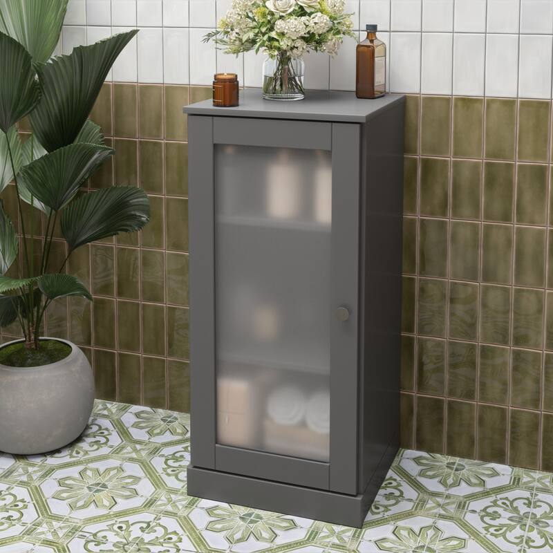 100% Solid Wood 16.5" Bathroom Cabinet with Optional Doors by Palace Imports - Gray - Frosted Glass