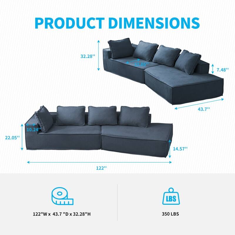 Mixoy 122" 2-Pieces Convertible Sectional Sofa,Oversized Sleeper Couch,Curved Modern Sofas for Living Room