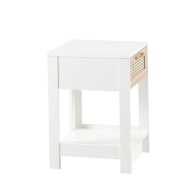 15.75" Rattan End table with drawer, Modern nightstand, side table for living roon, bedroom