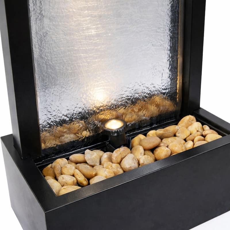 Alpine Corporation MLT170S 48" Indoor/Outdoor Waterfall Fountain with LED, Modern Glass & Aluminum Black Wall Feature