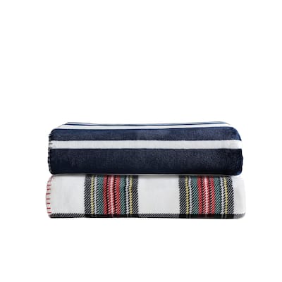 Nautica Plush Fleece Reversible Throw Blanket