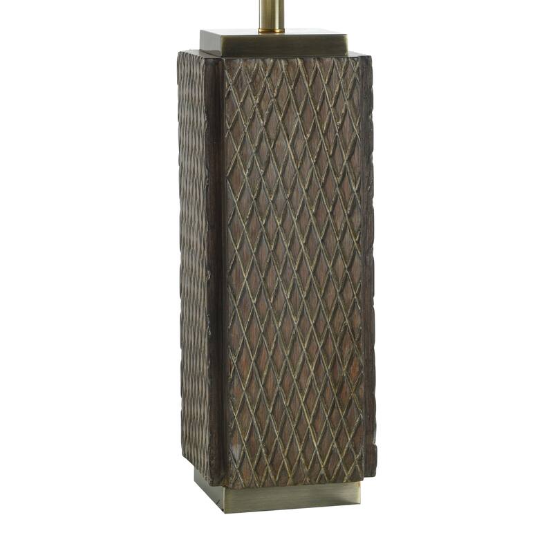 Sorrel Brown Table Lamp - Diamond Patterned Brushed Brown Body - Cream Shade