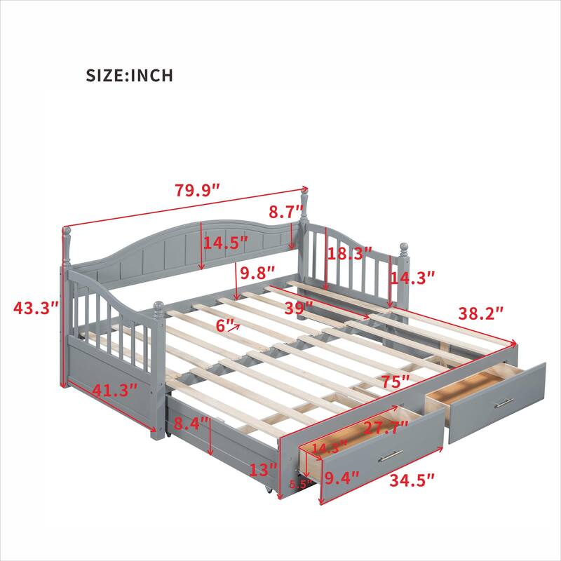 Extendable Daybed with Two Storage Drawers