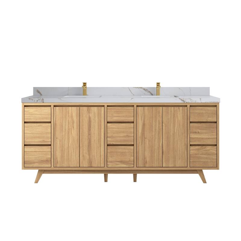 Willow Collections 84 in. W x 22 in. D Madison Teak Double Sink Bathroom Vanity with Countertop