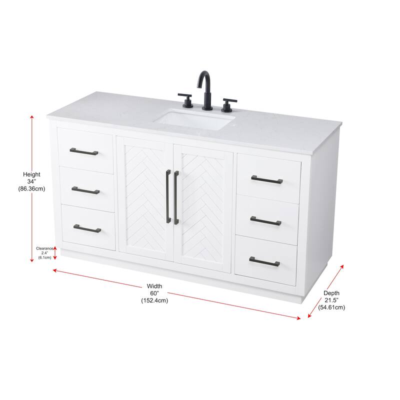 Elegant Lighting VF29060 Chase 60" Free Standing Single Basin Vanity