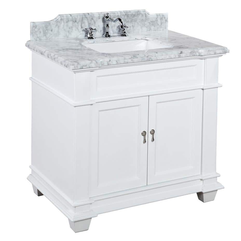 KitchenBathCollection Elizabeth 36" Bathroom Vanity with Carrara Marble Top