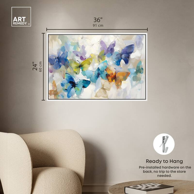 Art Remedy Fluttering Butterflies Framed Butterfly 1 Piece Canvas Wall Art