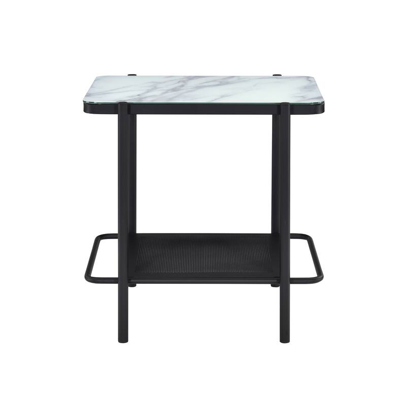 Puetz Contemporary Black Glass Top 2-Piece Coffee Table Set by Furniture of America