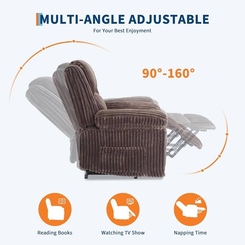Corduroy Manual Recliner Sofa for Living Room, Bedroom, Home Theater