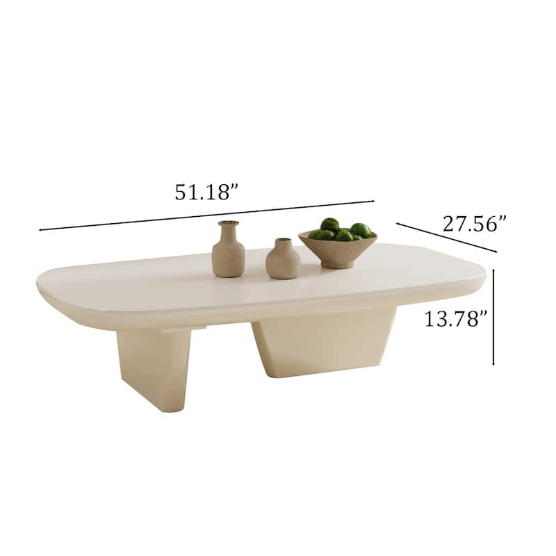 51" Modern Coffee Table with Two Legs,Solid Wood Veneer, Retangular Coffee Table for Living Room