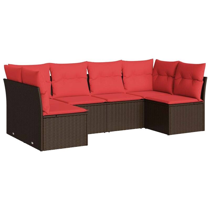 vidaXL 6/7 Piece Patio Sofa Set with Cushions Black/Brown/Gray Poly Rattan - 24.4 x 24.4 x 27.2