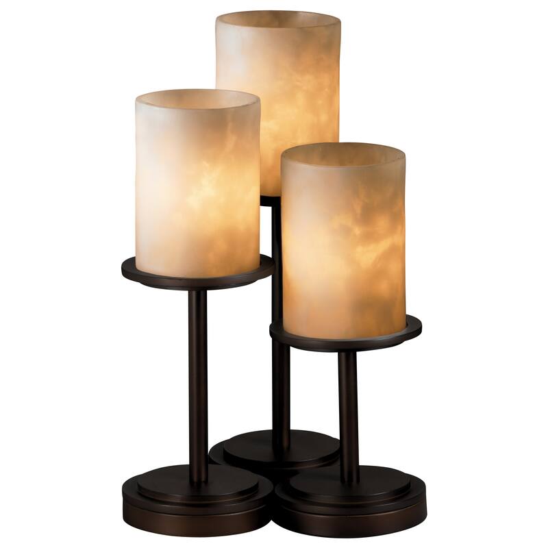 Justice Design Clouds Dakota 3-light Dark Bronze Table Lamp, Clouds Cylinder - Flat Rim Shade