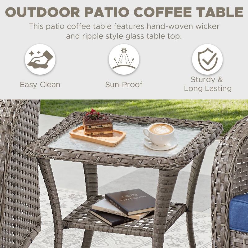 Patio Wicker Coffee Table with Storage