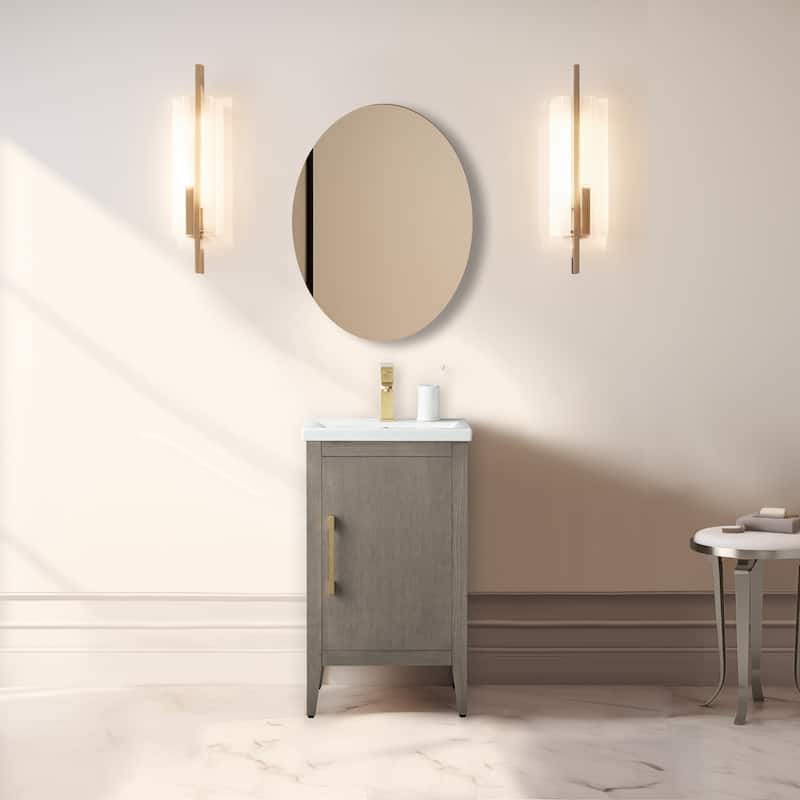 Vanity Art 20" or 24" or 30" Single Sink Bathroom Vanity Cabinet with Ceramic Top - 20"/Golden Brushed - Driftwood Gray