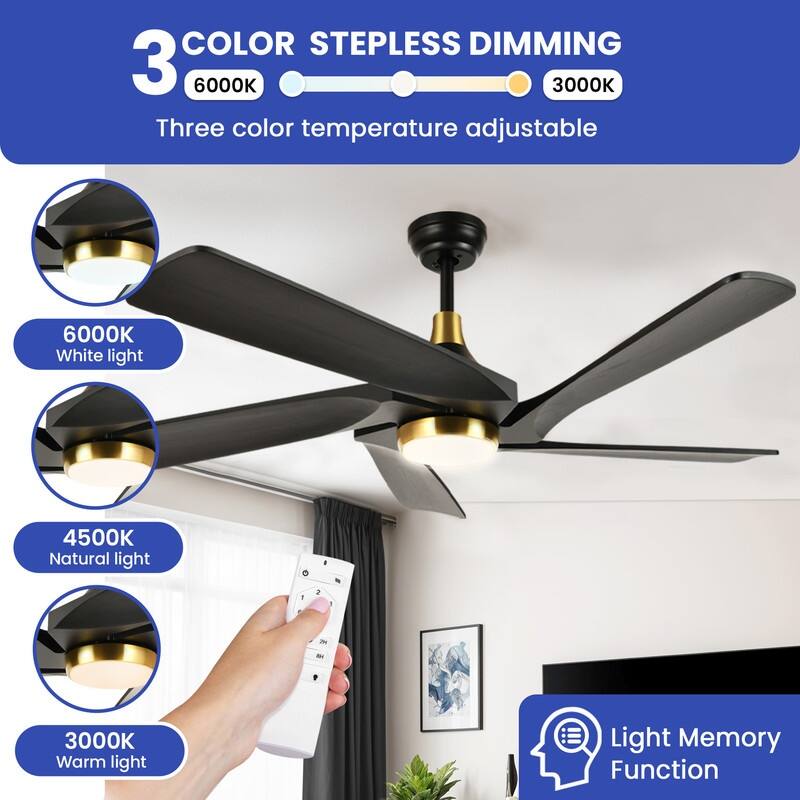 52" Ceiling Fan Lights With Remote Control and 5 Solid Wood Blades