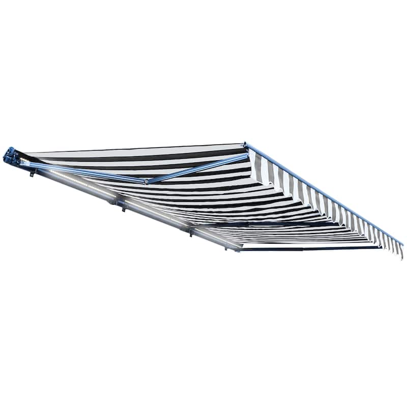 ALEKO Moroccan Semi-Cassette Motorized Patio Awning - Seagull & White Striped - 12 x 10 Feet