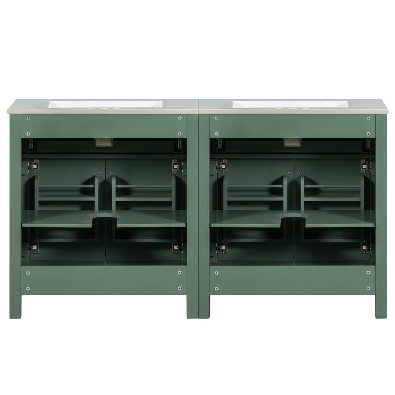 60"Bathroom Vanity Set with Double Vanities (Separate), Double Ceramic Sinks, Adjustable Shelf, Soft Close Doors and Flip Drawer