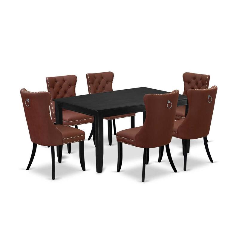 Rustic Dining Table Set with 6 Chairs - Black Kitchen Table Set - 7 Piece Set