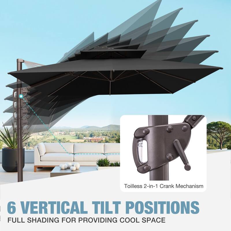 9 x 12 FT Outdoor Patio Double Top Rectangular Cantilever Umbrella with Wheel Base