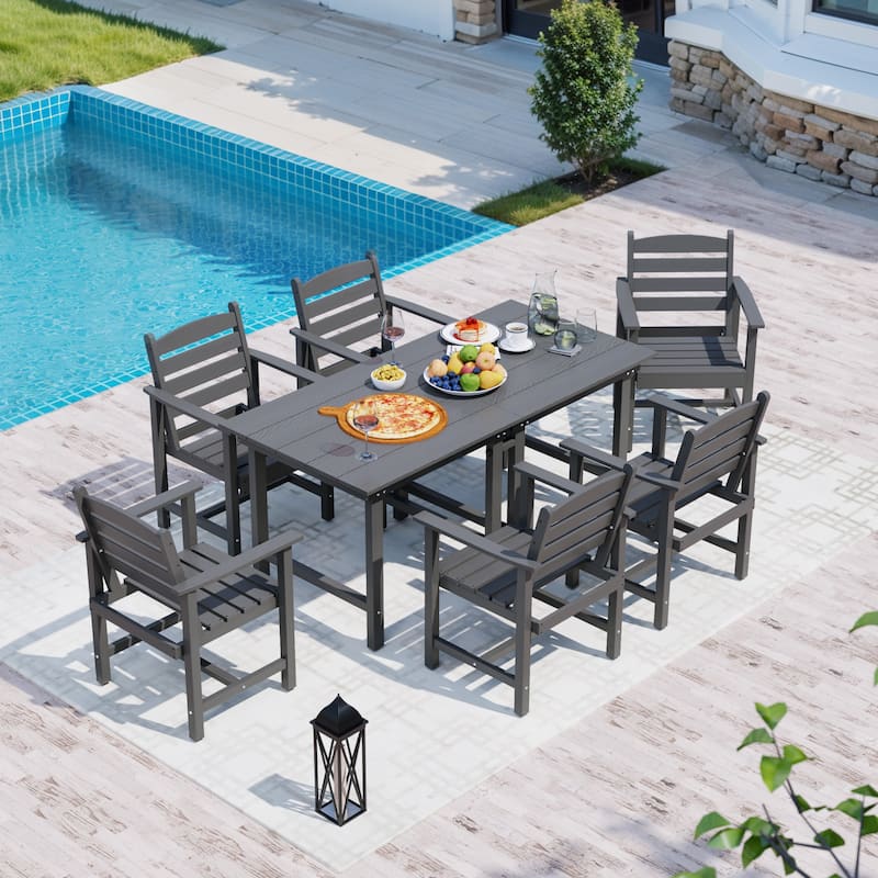 7-Piece HDPE Outdoor Dining Table Sets - Grey