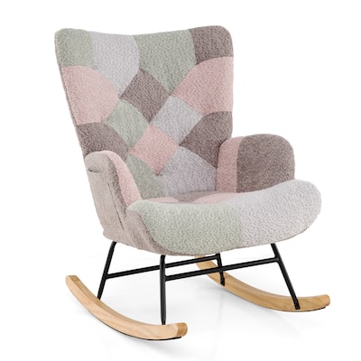 Gymax Nursery Rocking Chair Upholstered Boucle Fabric Nursing Armchair