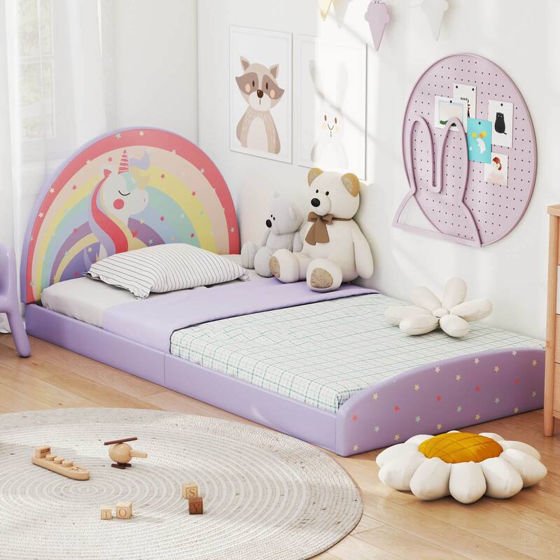 Costway Twin Floor Bed Frame with 210D Oxford Cloth Floor Mat, Middle