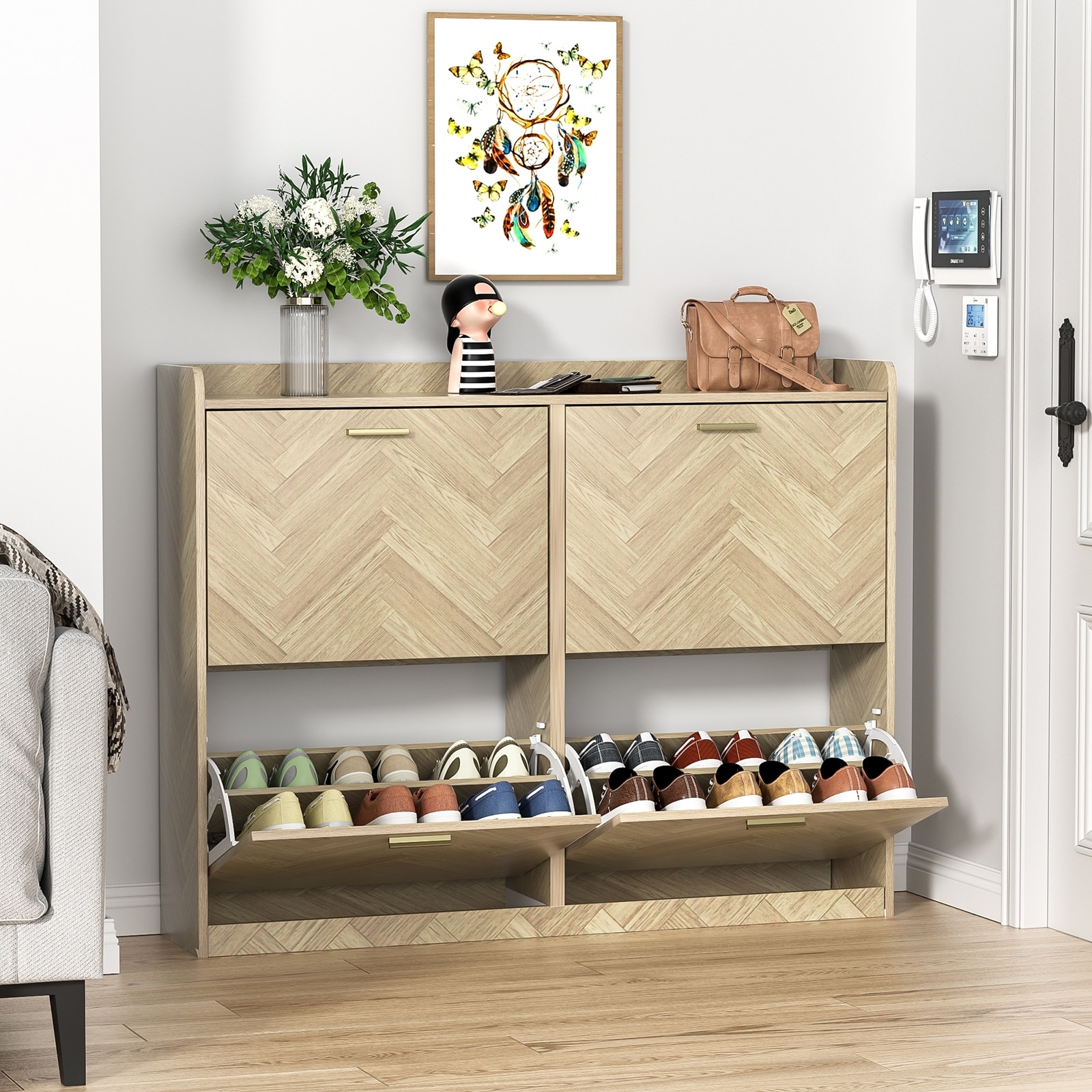 Anmytek Large Shoe Storage Cabinet with 4 Flip Drawers Shoe Rack Organizer for Entryway