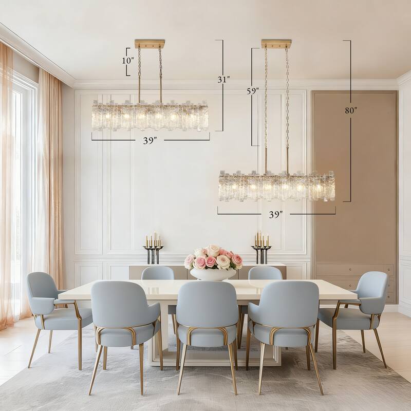 Modern Gold 6-Light 39 IN Glass Island Chandelier for Kitchen Island Dining Room - 39" W x 9.8" D x 9.8" H