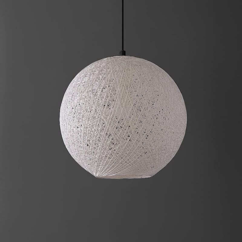 Louisa 1-Light Bohemian Minimalist Iron/Rope Woven Globe LED Pendant, White/Black by JONATHAN Y