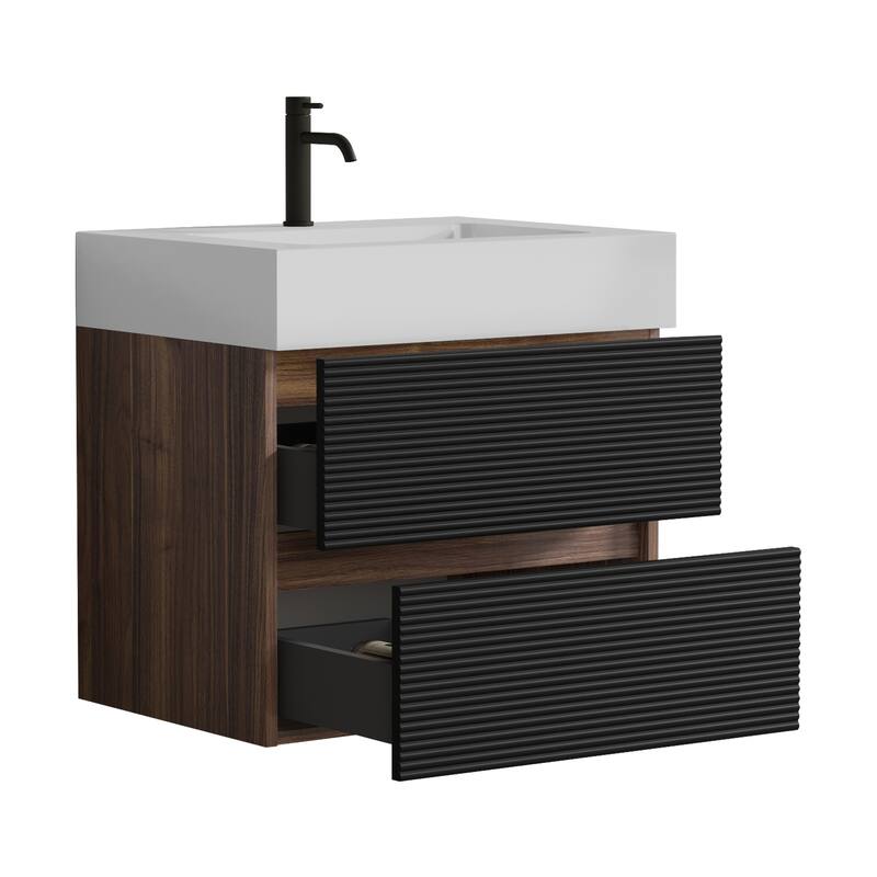 GDFStudio - Grace Floating Bathroom Vanity with Solid Surface Sink and Soft-Close Storage