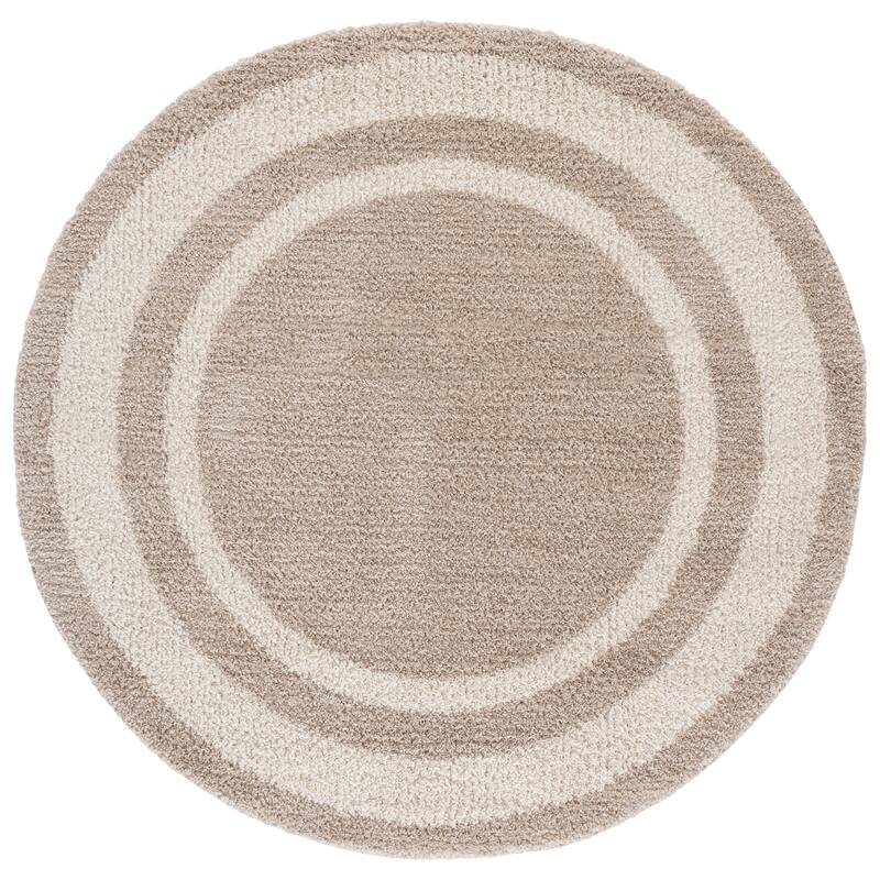 SAFAVIEH Gemma Shag Elmine Border Plush Thick Rug - 6'7" Round - Beige/Ivory