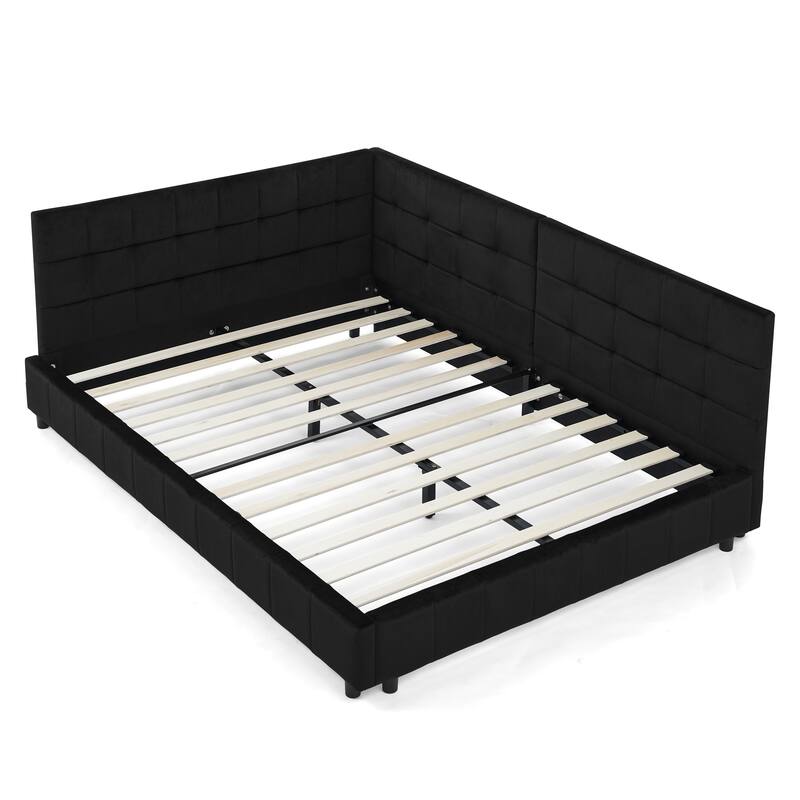 Full Size Upholstered Tufted Bed Frame, Sofa Bed Frame With Comfortable Backrest And Armrests