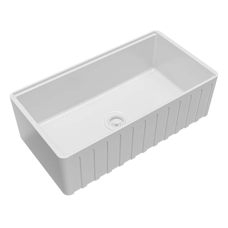 Karran 33" Single Bowl Workstation Fireclay Kitchen Sink with Reversible Fluted Apron Front