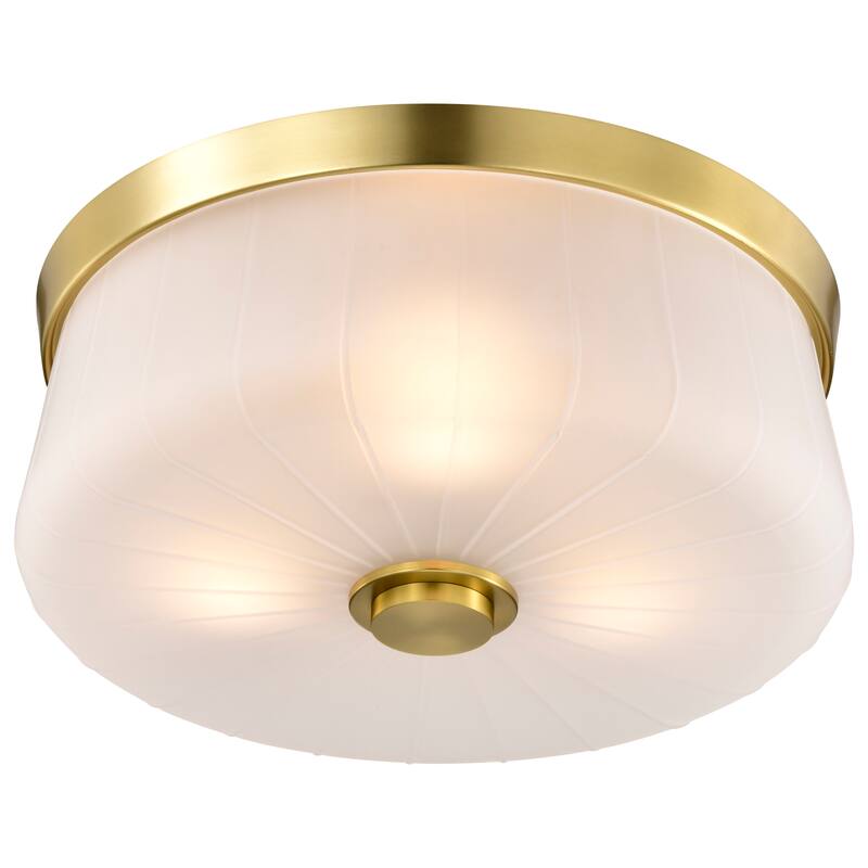 Lune 3 Light Flush Mount Vintage Brass Finish Etched White Glass - Vintage Brass