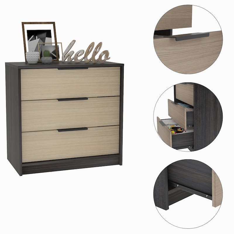 3-Drawer Rectangle Dresser White - Black