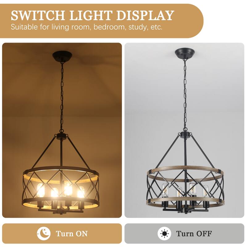 4-Light Circle Hanging Candlestick Linear Foyer Chandelier Lighting Fixture for Dining Room Kitchen Island