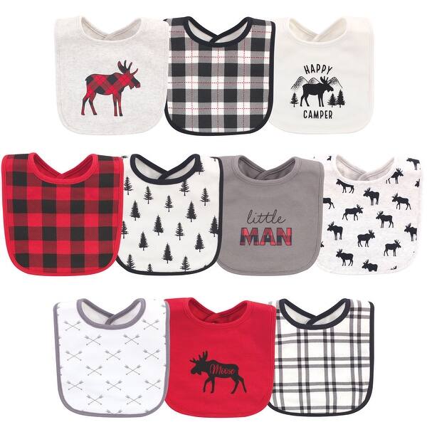 slide 1 of 1, Hudson Baby Infant Boy Cotton Bibs, Buffalo Plaid Moose, One Size - Buffalo Plaid Moose - One Size One Size - Buffalo Plaid Moose