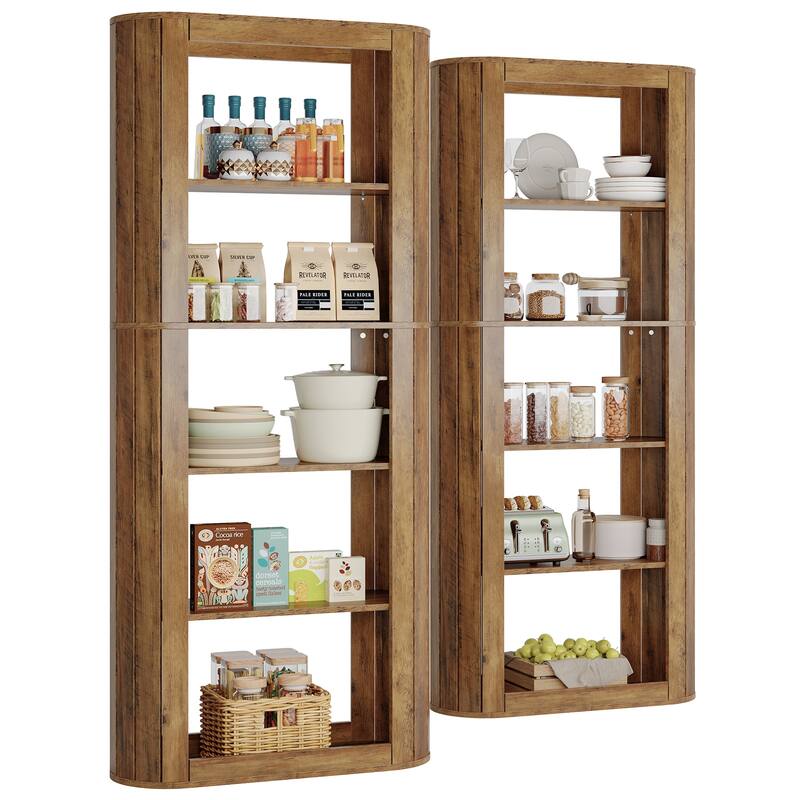70.9" Tall Kitchen Pantry, Farmhouse Storage Cabinet with 5-Tier Storage Shelves, Brown - N/A