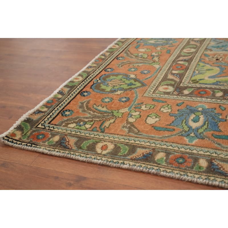 Hand Knotted Oriental 100% Wool Carpet Traditional Floral Oranges & Rust Tabriz Area Rug - 11' 8'' X 9' 5''