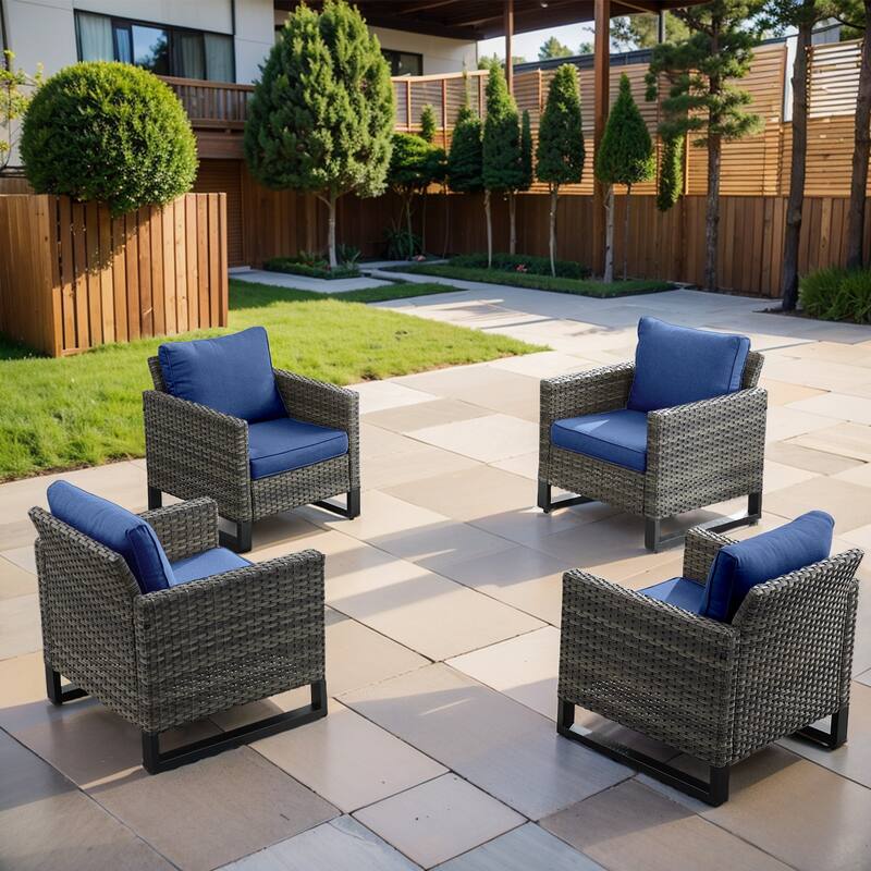 Gymojoy 4-Piece Outdoor Patio Garden Chairs with Cushion - Grey - Blue