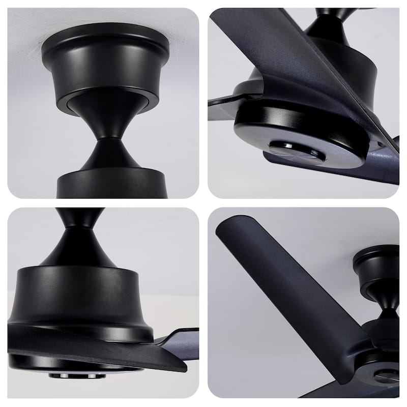 52" Flush Mount & Rod ABS 3 Blades Ceiling Fan with Remote Control No Lights