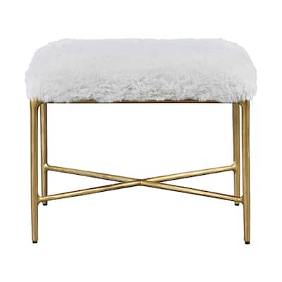 Lush Upholstered Textured Small Accent Bench - 24" - Beige and Gold