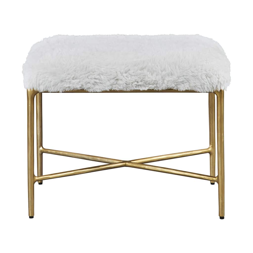 Lush Upholstered Textured Small Accent Bench - 24" - Beige and Gold
