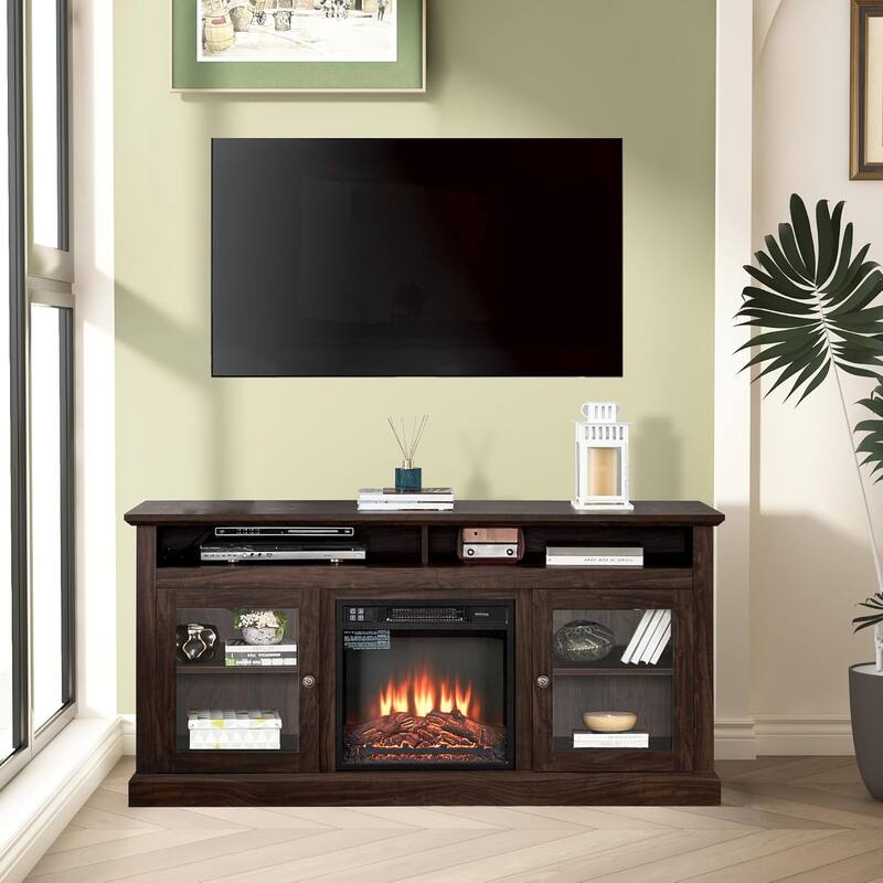 Roomfitters Contemporary TV Media Stand, Modern Entertainment Console, Up to 65" TV, Open & Closed Storage Space