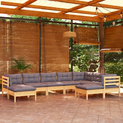 vidaXL Solid Pinewood Patio Lounge Set 9 Piece with Cushions Multi Colors