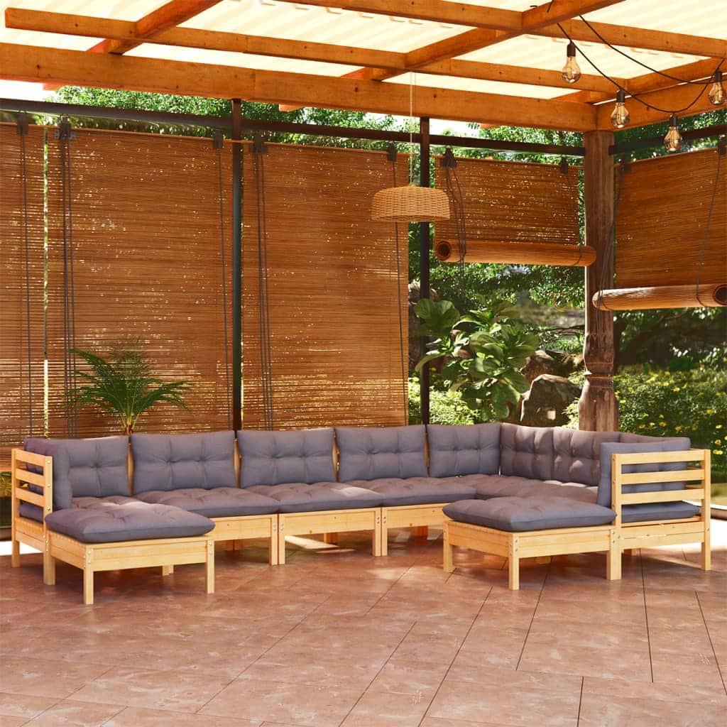 vidaXL Solid Pinewood Patio Lounge Set 9 Piece with Cushions Multi Colors
