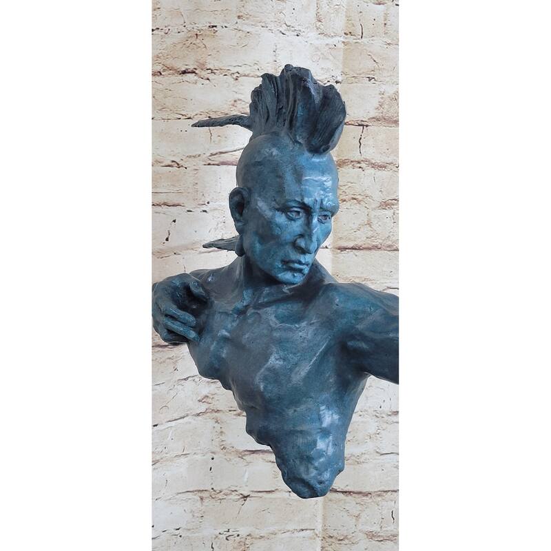 Special Patina Indian Male Warrior 100 Percent Solid Bronze Sculpture Figurine Figure